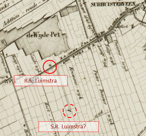 Het latere woonhuis van S.R. Luimstra op Fragment Eekhoff-kaart 1844
