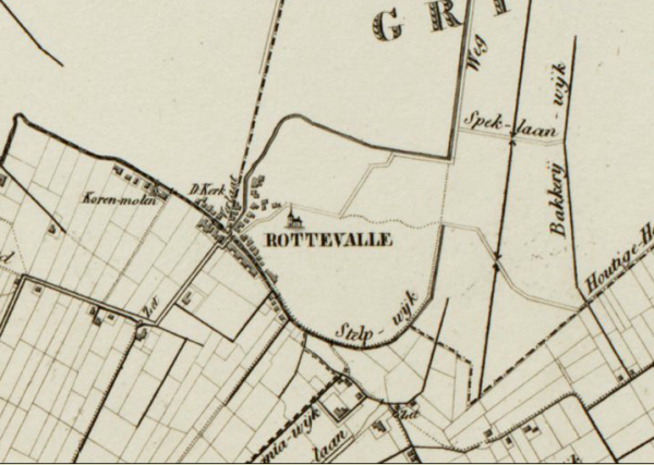 Rottevalle onder Smallingerland op de Eekhoff-kaart van 1848